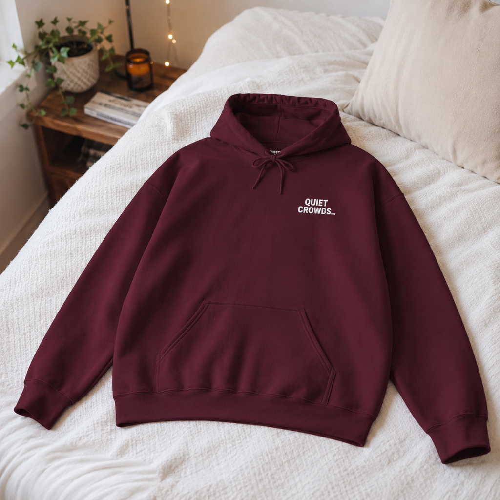 Quiet Crowds Wordmark Hoodie — White Print