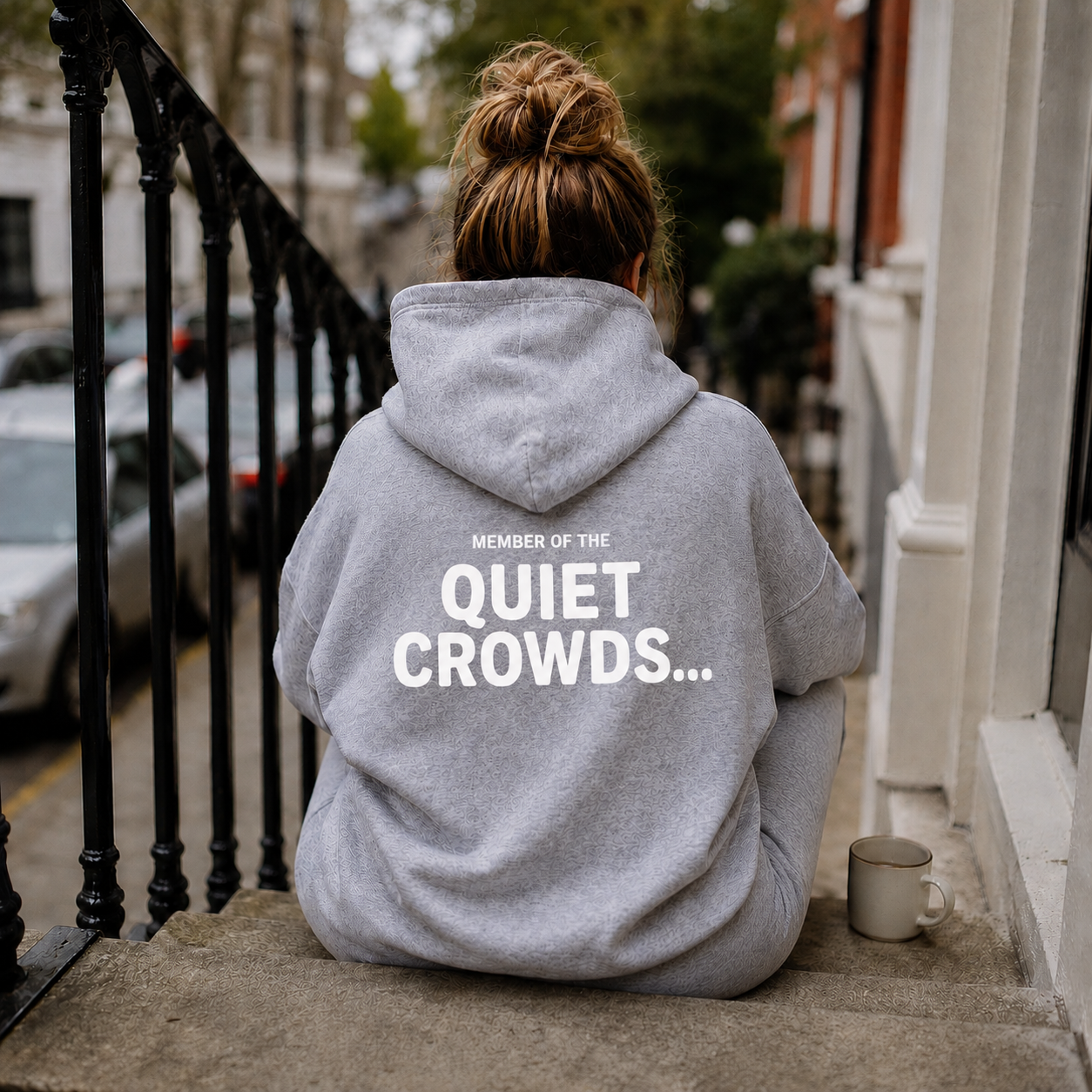 Quiet Crowds Wordmark Hoodie — White Print