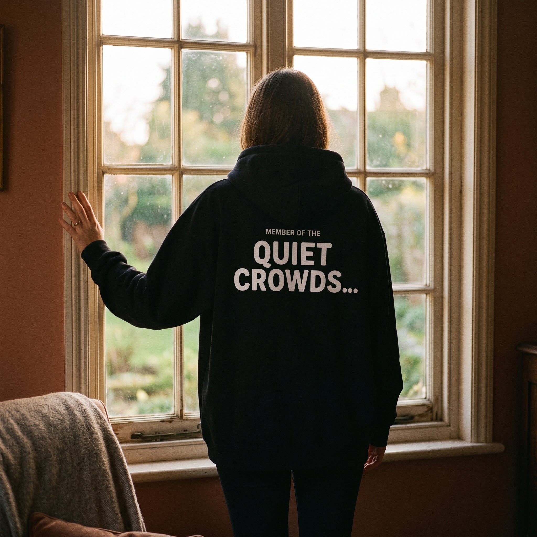 Quiet Crowds Wordmark Hoodie — White Print